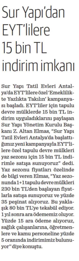 SURYAPI'DAN EYT'LİLERE 15 BİN TL İNDİRİM İMKANI